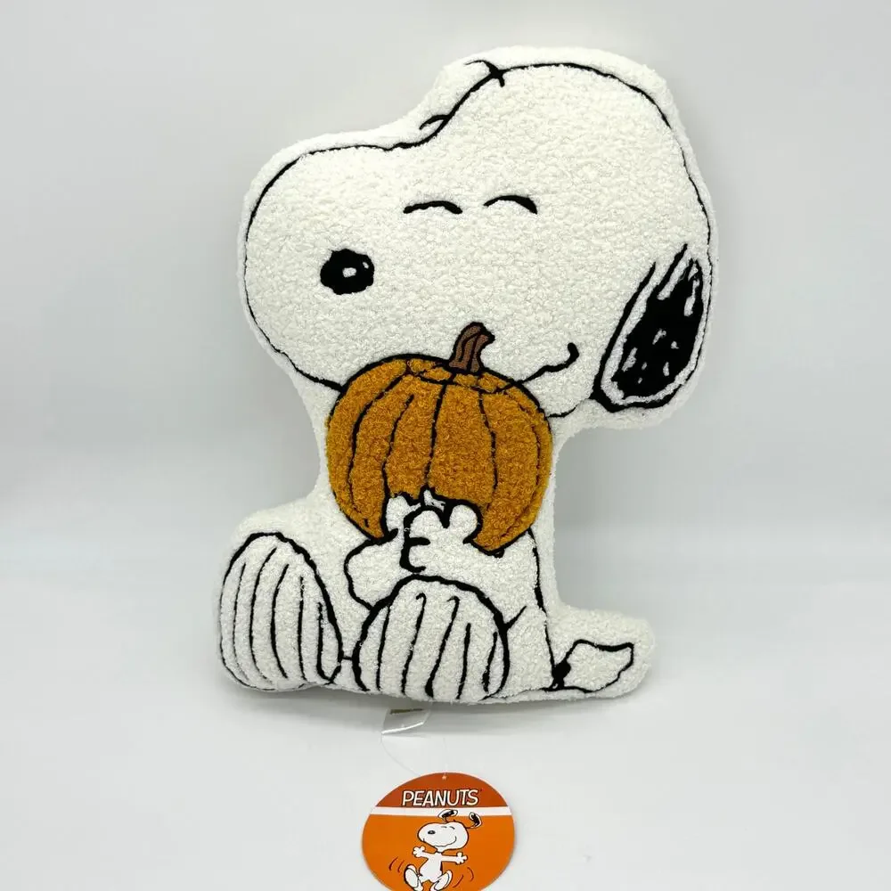 Peanuts Snoopy Holding Pumpkin Shaped Sherpa Pillow Fall Halloween NEW